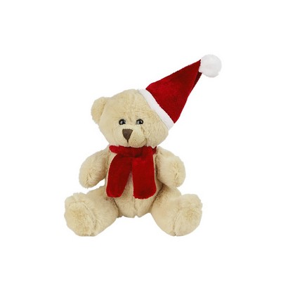 Pluszowy miś świąteczny | Nathan Honey z nadrukiem Twojego logo, materiał: welur, plusz, kolor: brązowo-czerwony
