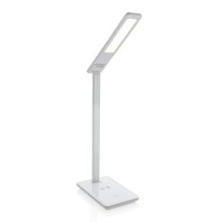 Lampka na biurko, ładowarka bezprzewodowa 5W z nadrukiem Twojego logo, materiał: plastik, eva, kolor: biały