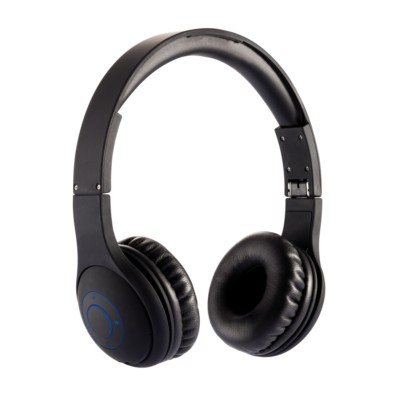 Bezprzewodowe słuchawki nauszne, składane z nadrukiem Twojego logo, materiał: plastik, kolor: czarny