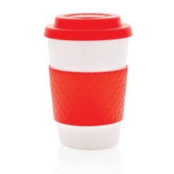 Kubek podróżny 270 ml z nadrukiem Twojego logo, materiał: pp, silikon, kolor: czerwony Kubek podróżny 270 ml z nadrukiem Twojego logo, materiał: pp, silikon, kolor: czerwony