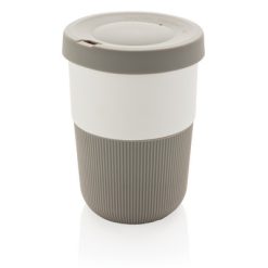Kubek podróżny 380 ml Coffee to go z PLA z nadrukiem Twojego logo, materiał: silikon, pla, kolor: szary