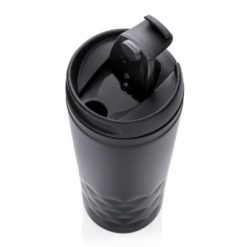 Geometryczny kubek termiczny 300 ml z nadrukiem Twojego logo, materiał: stal nierdzewna, stal, kolor: czarny Geometryczny kubek termiczny 300 ml z nadrukiem Twojego logo, materiał: stal nierdzewna, stal, kolor: czarny