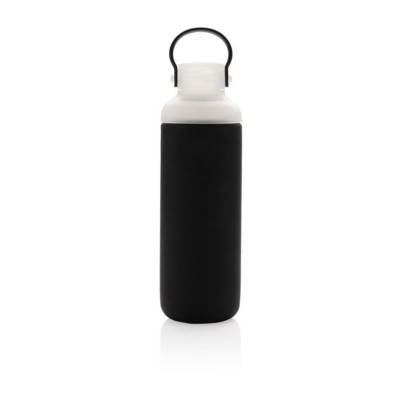 Szklana butelka 500 ml w pokrowcu z nadrukiem Twojego logo, materiał: szkło, silikon, kolor: czarny