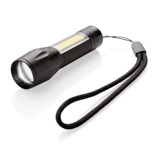 Kieszonkowa latarka LED 3W ze światłem COB z nadrukiem Twojego logo, materiał: aluminium, kolor: czarny
