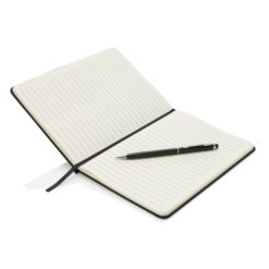Notatnik A5 Deluxe, touch pen z nadrukiem Twojego logo, materiał: papier, stal nierdzewna, stal, kolor: czarny Notatnik A5 Deluxe, touch pen z nadrukiem Twojego logo, materiał: papier, stal nierdzewna, stal, kolor: czarny