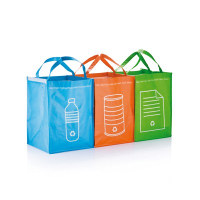 Zestaw toreb do segregacji odpadów, 3 el. z nadrukiem Twojego logo, materiał: pp, kolor: zielony
