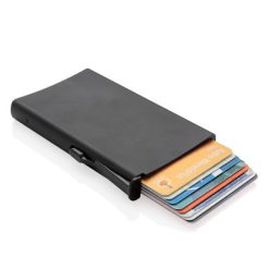Etui na karty kredytowe, ochrona RFID z nadrukiem Twojego logo, materiał: plastik, aluminium, kolor: czarny Etui na karty kredytowe, ochrona RFID z nadrukiem Twojego logo, materiał: plastik, aluminium, kolor: czarny