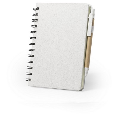 Notatnik ok. A5 ze słomy pszenicznej, długopis z nadrukiem Twojego logo, materiał: pp, słoma pszeniczna, kolor: neutralny