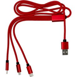 Kabel do ładowania z nadrukiem Twojego logo, materiał: aluminium, nylon, kolor: czerwony Kabel do ładowania z nadrukiem Twojego logo, materiał: aluminium, nylon, kolor: czerwony