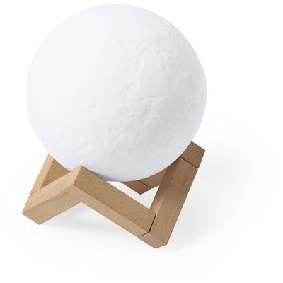 Głośnik bezprzewodowy 3W "księżyc", lampki LED z nadrukiem Twojego logo, materiał: plastik, drewno, kolor: biały