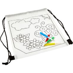 Worek ze sznurkiem do kolorowania, flamastry z nadrukiem Twojego logo, materiał: non-woven, kolor: biały Worek ze sznurkiem do kolorowania, flamastry z nadrukiem Twojego logo, materiał: non-woven, kolor: biały