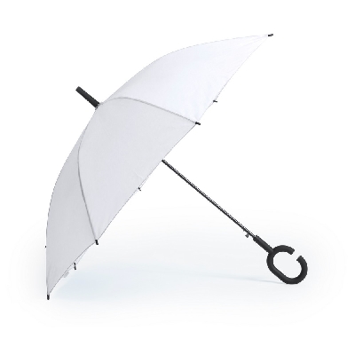 Wiatroodporny parasol automatyczny, rączka C z nadrukiem Twojego logo, materiał: poliester, kolor: biały