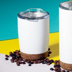 Kubek termiczny 380 ml z korkowym elementem z nadrukiem Twojego logo, materiał: korek, stal nierdzewna, stal, kolor: biały Kubek termiczny 380 ml z korkowym elementem z nadrukiem Twojego logo, materiał: korek, stal nierdzewna, stal, kolor: biały