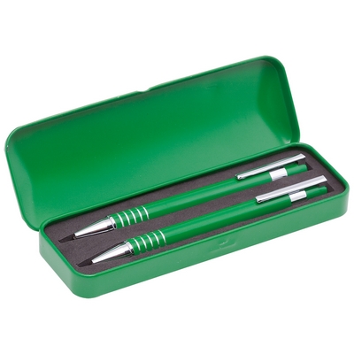 Zestaw piśmienny, długopis i ołówek mechaniczny z nadrukiem Twojego logo, materiał: aluminium, kolor: zielony