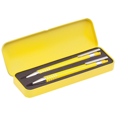 Zestaw piśmienny, długopis i ołówek mechaniczny z nadrukiem Twojego logo, materiał: aluminium, kolor: żółty