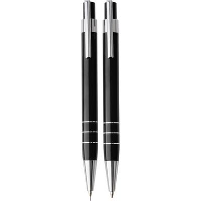 Zestaw piśmienny, długopis i ołówek mechaniczny z nadrukiem Twojego logo, materiał: plastik, aluminium, pu, kolor: czarny