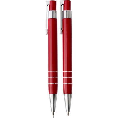 Zestaw piśmienny, długopis i ołówek mechaniczny z nadrukiem Twojego logo, materiał: plastik, aluminium, pu, kolor: czerwony