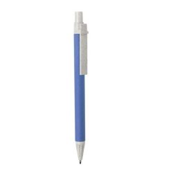 Długopis z kartonu z recyklingu, elementy ze słomy pszenicznej z nadrukiem Twojego logo, materiał: plastik, karton, słoma pszeniczna, kolor: niebieski