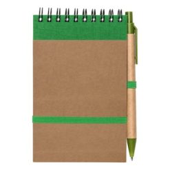 Notatnik ok. A6 z długopisem | Chapman z nadrukiem Twojego logo, materiał: guma, karton, papier, bawełna, kolor: zielony