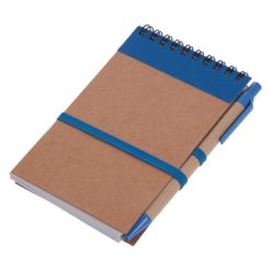 Notatnik ok. A6 z długopisem z nadrukiem Twojego logo, materiał: guma, karton, papier, bawełna, kolor: niebieski