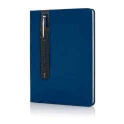 Notatnik A5 z długopisem z nadrukiem Twojego logo, materiał: papier, stal nierdzewna, stal, kolor: niebieski
