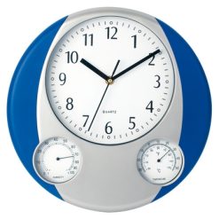 Zegar ścienny, stacja pogodowa z nadrukiem Twojego logo, materiał: plastik, kolor: granatowy