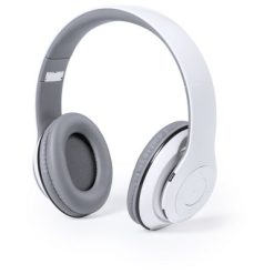 Składane bezprzewodowe słuchawki nauszne, radio z nadrukiem Twojego logo, materiał: plastik, kolor: biały