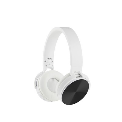 Składane bezprzewodowe słuchawki nauszne, radio z nadrukiem Twojego logo, materiał: plastik, aluminium, kolor: czarny