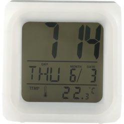 Zegar na biurko, budzik z nadrukiem Twojego logo, materiał: hips, kolor: biały