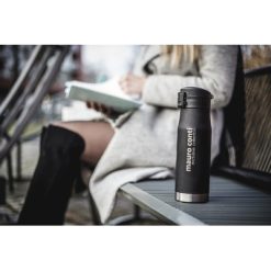 Kubek termiczny 600 ml Mauro Conti | Brian z nadrukiem Twojego logo, materiał: plastik, stal nierdzewna, stal, kolor: czarny