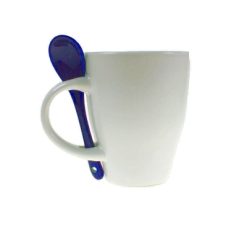 Kubek ceramiczny 300 ml z łyżeczką z nadrukiem Twojego logo, materiał: ceramika, kolor: granatowy Kubek ceramiczny 300 ml z łyżeczką z nadrukiem Twojego logo, materiał: ceramika, kolor: granatowy