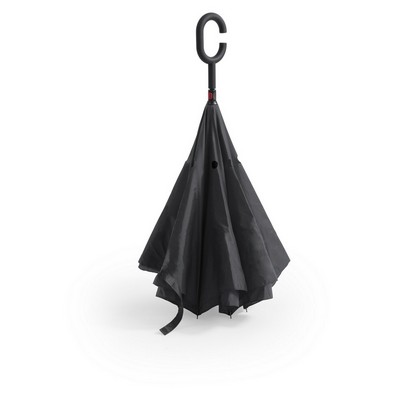 Odwracalny parasol manualny, rączka C z nadrukiem Twojego logo, materiał: włókno szklane, pongee, kolor: czarny
