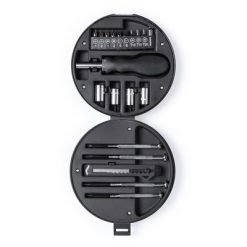 Zestaw narzędzi "opona" 20 el. z nadrukiem Twojego logo, materiał: plastik, kolor: czarny Zestaw narzędzi "opona" 20 el. z nadrukiem Twojego logo, materiał: plastik, kolor: czarny