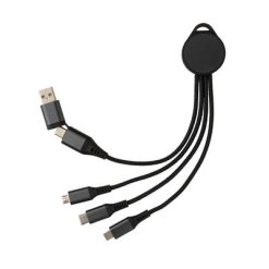 Kabel do ładowania 6 w 1 Terra z nadrukiem Twojego logo, materiał: aluminium, tpe, kolor: szary