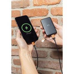 Kabel do ładowania 6 w 1 Ohio, plastik z recyklingu z nadrukiem Twojego logo, materiał: drewno, tpe, kolor: czarny