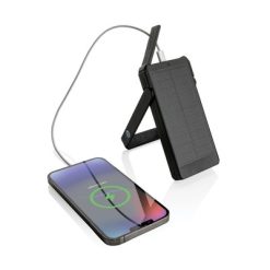 Power bank 10000 mAh Skywave, ładowarka słoneczna z nadrukiem Twojego logo, kolor: czarny