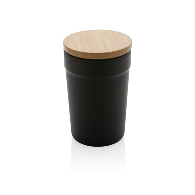 Kubek podróżny 300 ml z PP z recyklingu z nadrukiem Twojego logo, materiał: bambus, kolor: czarny Kubek podróżny 300 ml z PP z recyklingu z nadrukiem Twojego logo, materiał: bambus, kolor: czarny