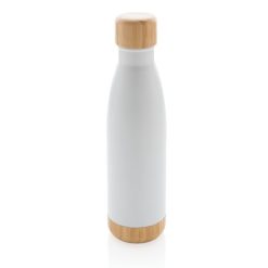 Butelka termiczna 510 ml, bambusowy element z nadrukiem Twojego logo, materiał: bambus, stal nierdzewna, stal, kolor: biały