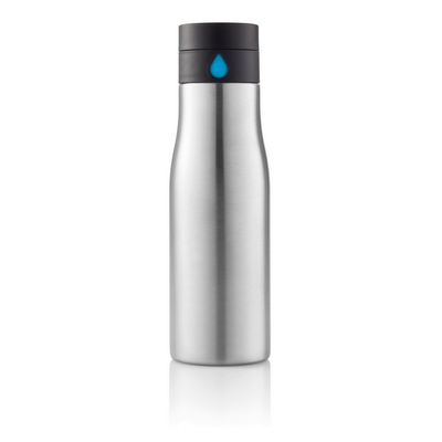 Butelka sportowa 650 ml Aqua, monitorująca ilość wypitej wody z nadrukiem Twojego logo, materiał: plastik, poliester, kolor: szary, niebieski