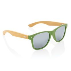 Okulary przeciwsłoneczne, plastik z recyklingu z nadrukiem Twojego logo, materiał: bambus, pc, kolor: zielony