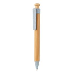 Bambusowy długopis z nadrukiem Twojego logo, materiał: bambus, słoma pszeniczna, kolor: niebieski