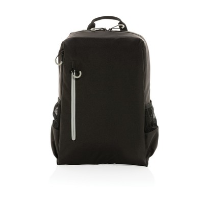Plecak na laptopa 15,6" Swiss Peak Lima AWARE™, ochrona RFID z nadrukiem Twojego logo, materiał: rpet, kolor: czarny Plecak na laptopa 15,6" Swiss Peak Lima AWARE™, ochrona RFID z nadrukiem Twojego logo, materiał: rpet, kolor: czarny
