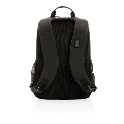 Plecak na laptopa 15,6" Swiss Peak Lima AWARE™, ochrona RFID z nadrukiem Twojego logo, materiał: rpet, kolor: czarny Plecak na laptopa 15,6" Swiss Peak Lima AWARE™, ochrona RFID z nadrukiem Twojego logo, materiał: rpet, kolor: czarny