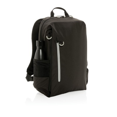 Plecak na laptopa 15,6" Swiss Peak Lima AWARE™, ochrona RFID z nadrukiem Twojego logo, materiał: rpet, kolor: czarny Plecak na laptopa 15,6" Swiss Peak Lima AWARE™, ochrona RFID z nadrukiem Twojego logo, materiał: rpet, kolor: czarny