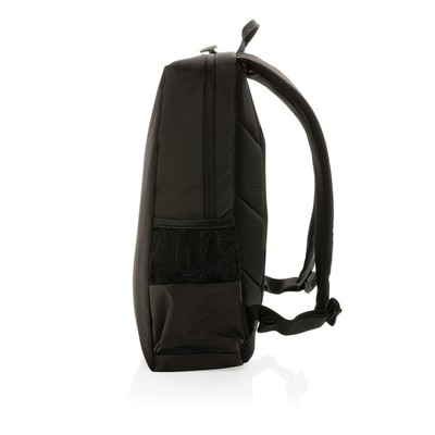 Plecak na laptopa 15,6" Swiss Peak Lima AWARE™, ochrona RFID z nadrukiem Twojego logo, materiał: rpet, kolor: czarny Plecak na laptopa 15,6" Swiss Peak Lima AWARE™, ochrona RFID z nadrukiem Twojego logo, materiał: rpet, kolor: czarny