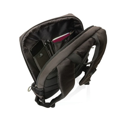 Plecak na laptopa 15,6" Swiss Peak Lima AWARE™, ochrona RFID z nadrukiem Twojego logo, materiał: rpet, kolor: czarny Plecak na laptopa 15,6" Swiss Peak Lima AWARE™, ochrona RFID z nadrukiem Twojego logo, materiał: rpet, kolor: czarny
