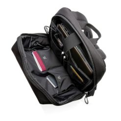 Plecak na laptopa Swiss Peak AWARE™, ochrona RFID z nadrukiem Twojego logo, materiał: rpet, kolor: czarny