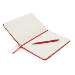 Notatnik A5 Deluxe, touch pen z nadrukiem Twojego logo, materiał: papier, stal nierdzewna, stal, kolor: czerwony Notatnik A5 Deluxe, touch pen z nadrukiem Twojego logo, materiał: papier, stal nierdzewna, stal, kolor: czerwony