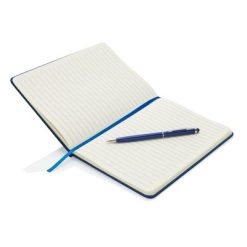 Notatnik A5 Deluxe, touch pen z nadrukiem Twojego logo, materiał: papier, stal nierdzewna, stal, kolor: niebieski Notatnik A5 Deluxe, touch pen z nadrukiem Twojego logo, materiał: papier, stal nierdzewna, stal, kolor: niebieski