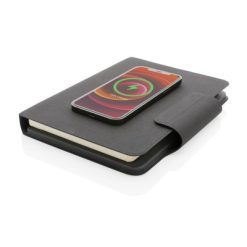 Teczka konferencyjna, notatnik A5, ładowarka bezprzewodowa, power bank 8000 mAh z nadrukiem Twojego logo, materiał: pu, kolor: czarny